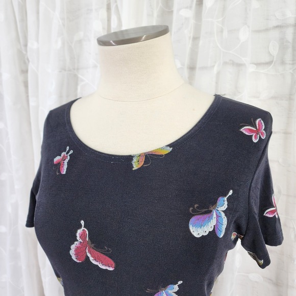 Vtg 90s Butterfuly Print Top Large USA Painted Boho Artsy Whimsical Fairy Grunge - Picture 5 of 7